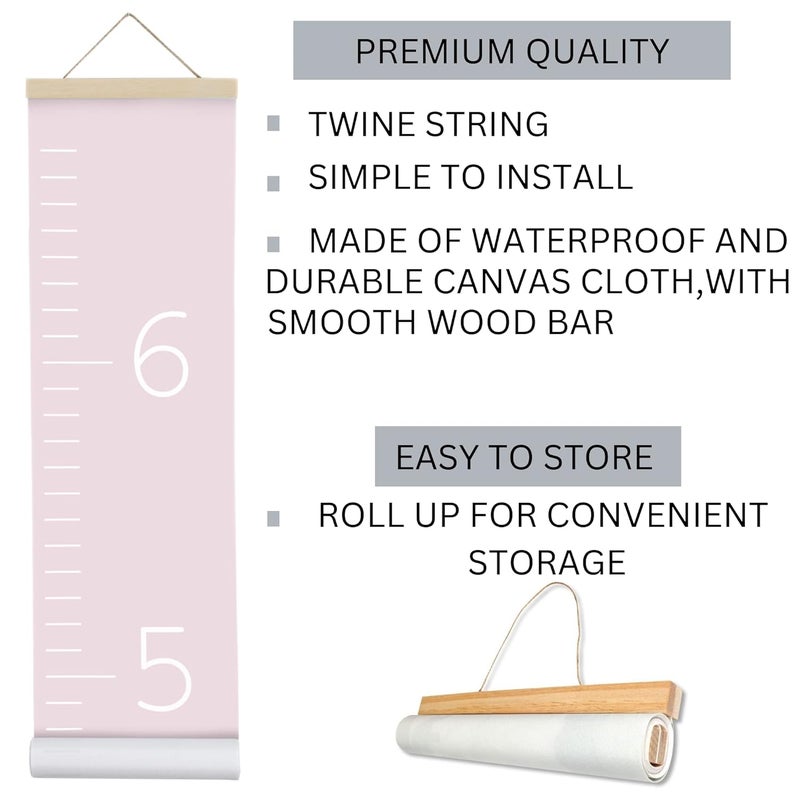 Morxy Canvas Growth Chart for Kids - Unisex Kids Room Wall Decor - Measuring Height Chart- Wall Tape with Height Chart for Kids (Canvas, Plain Pink) - Image 2